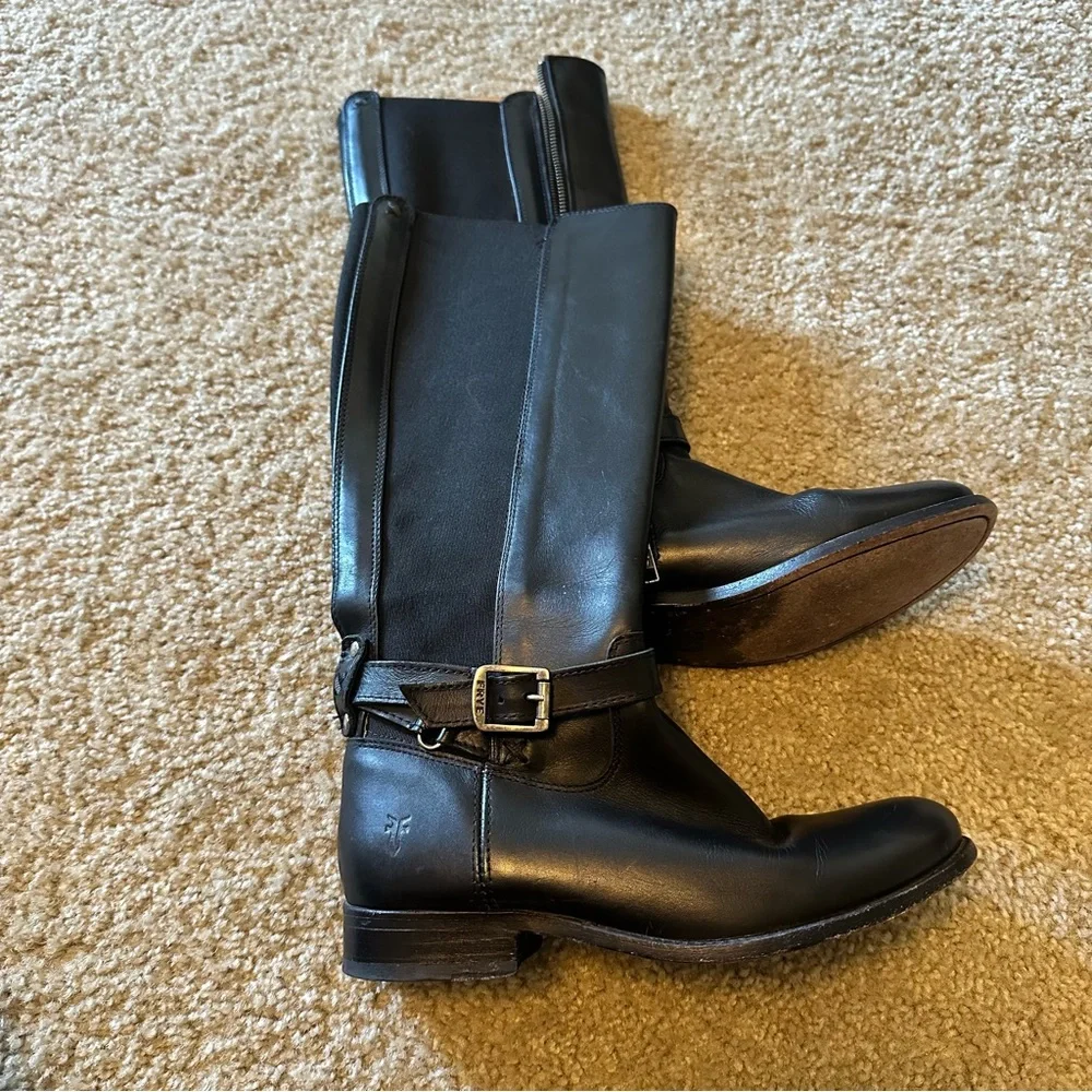 Frye Black Leather Tall Riding Boots Women’s Size 6.5 Classic Equestrian Style